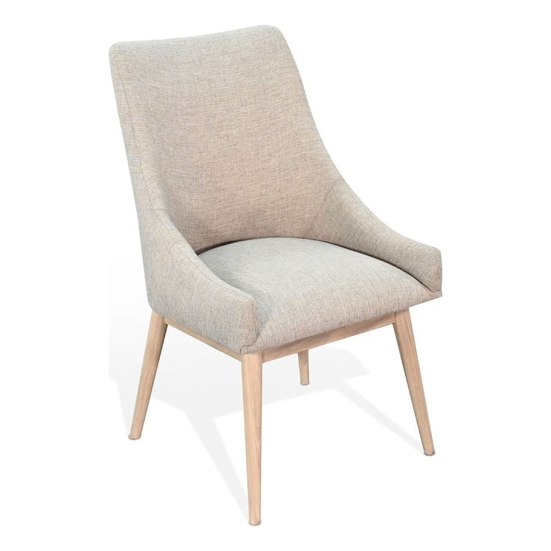 Livvy High Back Dining Chair Set of 2- Light Gray Fabric- Wheat Brown Wood