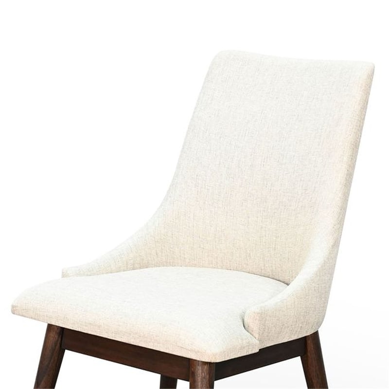 Amy Dining Side Chair Set of 2- White Cushioned Seat- Dark Brown Solid Wood