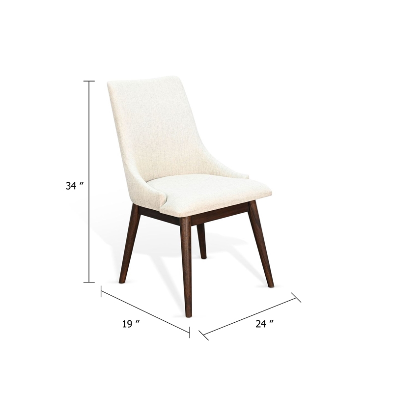 Amy Dining Side Chair Set of 2- White Cushioned Seat- Dark Brown Solid Wood