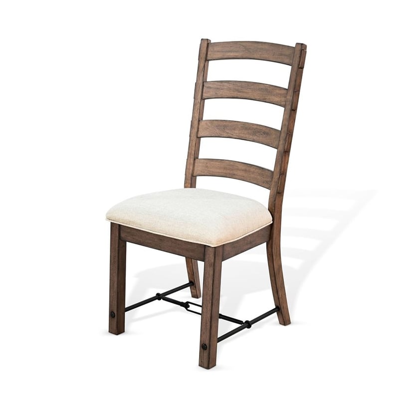 Yael Ladderback Dining Chair Set of 2- White Seat- Brown Solid Mahogany