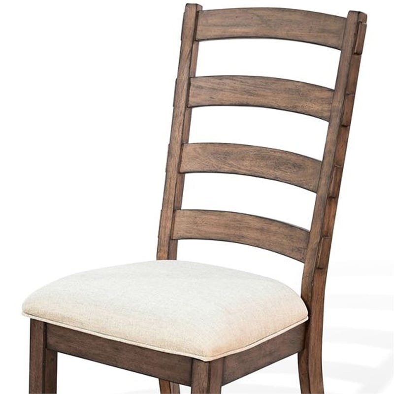 Yael Ladderback Dining Chair Set of 2- White Seat- Brown Solid Mahogany