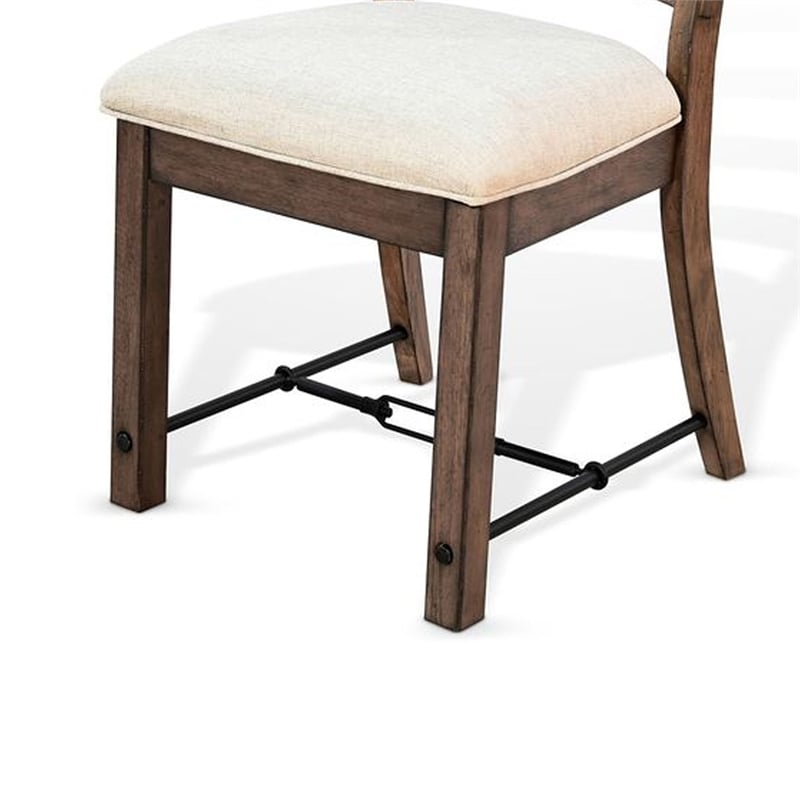 Yael Ladderback Dining Chair Set of 2- White Seat- Brown Solid Mahogany