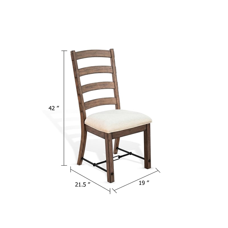 Yael Ladderback Dining Chair Set of 2- White Seat- Brown Solid Mahogany