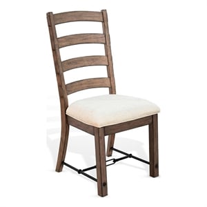 Yael Ladderback Dining Chair Set of 2- White Seat- Brown Solid Mahogany