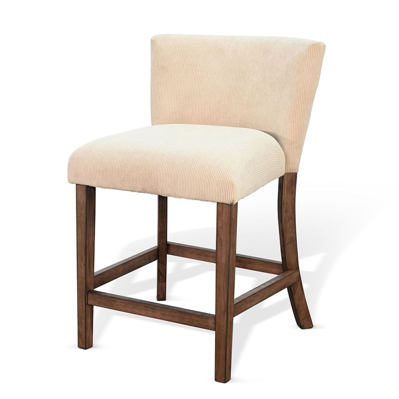 Giby Counter Stool Chair Set of 2- Beige- Dark Brown Solid Mahogany