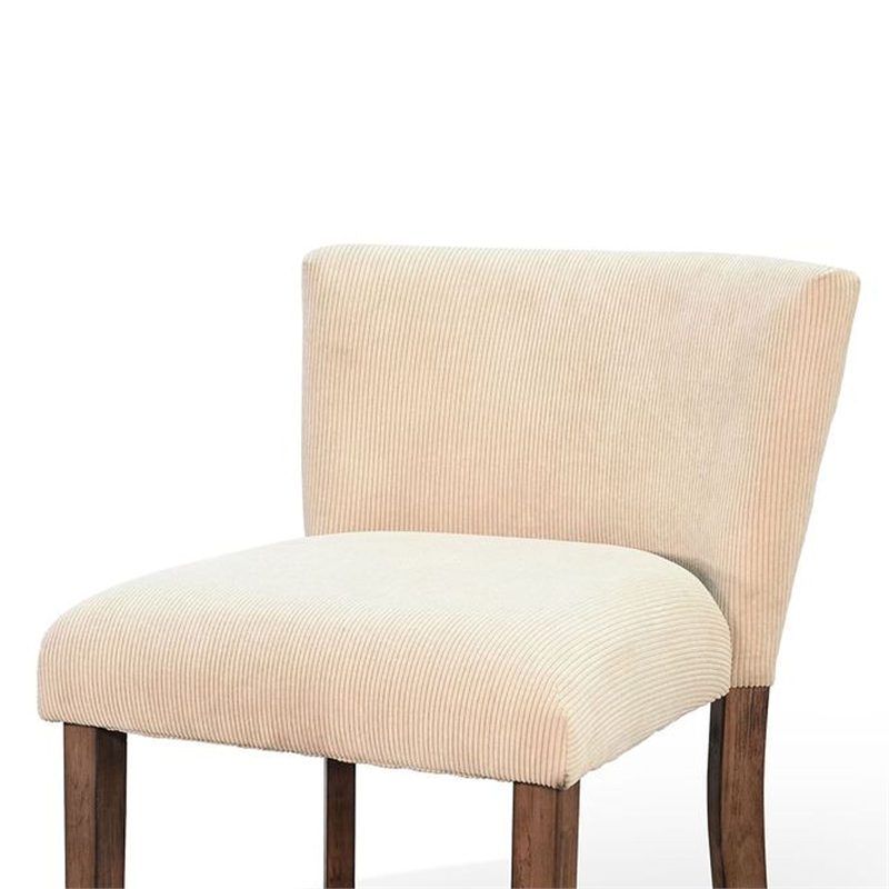 Giby Counter Stool Chair Set of 2- Beige- Dark Brown Solid Mahogany