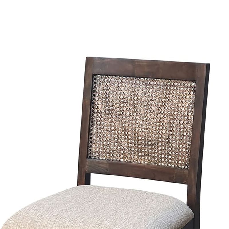 Zemi Dining Chair Set of 2- Rattan Back- Beige- Dark Brown Solid Wood