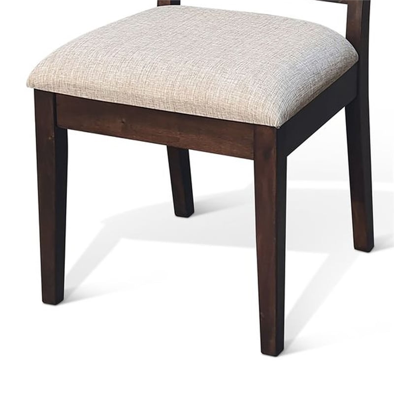 Zemi Dining Chair Set of 2- Rattan Back- Beige- Dark Brown Solid Wood