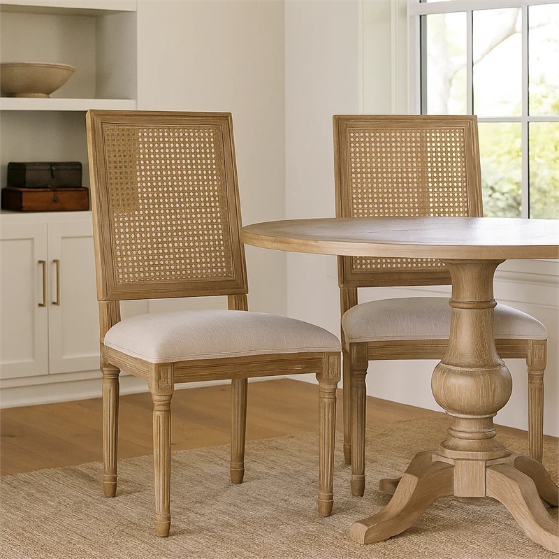 Viba Dining Chair Set of 2- Gray- Cane Light Weathered Brown Wood