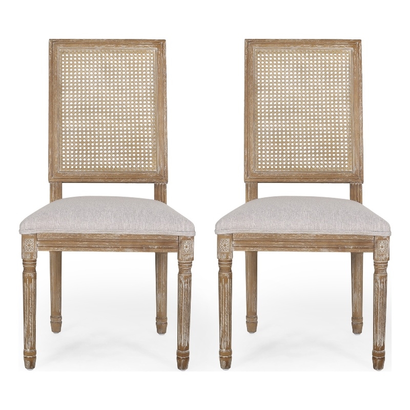 Viba Dining Chair Set of 2- Gray- Cane Light Weathered Brown Wood