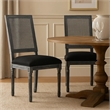 Marsie Dining Chair Set of 2- Black Fabric- Wood Frame Cane Backrest