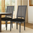 Marsie Dining Chair Set of 2- Black Fabric- Wood Frame Cane Backrest