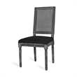 Marsie Dining Chair Set of 2- Black Fabric- Wood Frame Cane Backrest