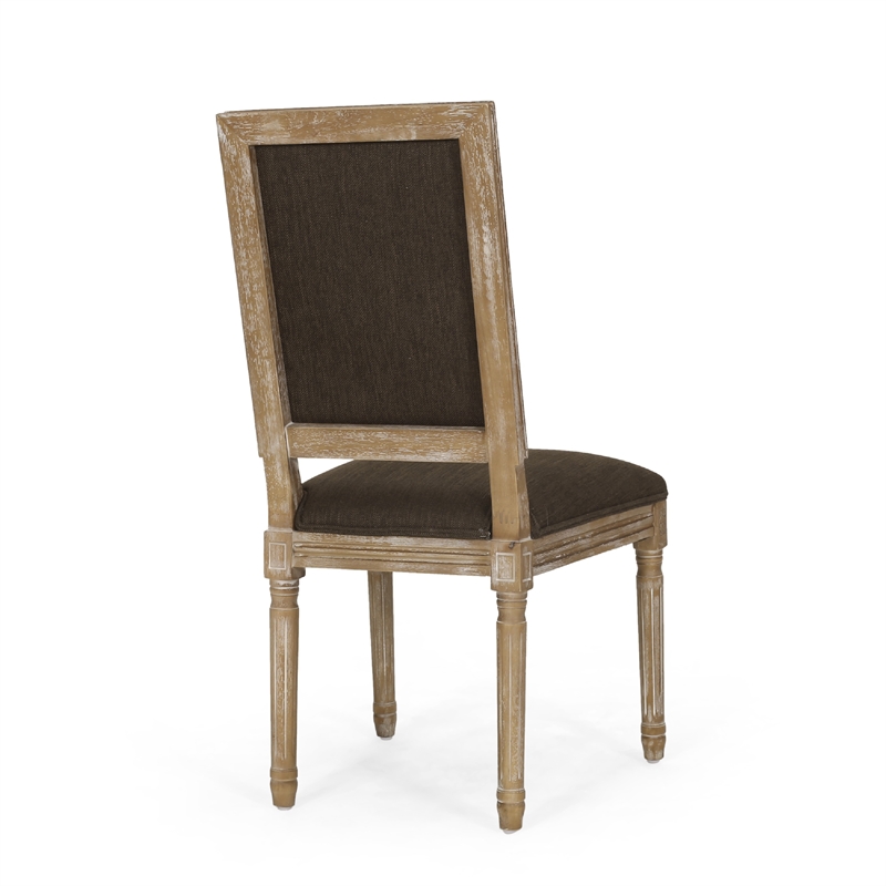 Kevin Dining Chair Set of 2- Brown Fabric Padded Seat- Natural Wood