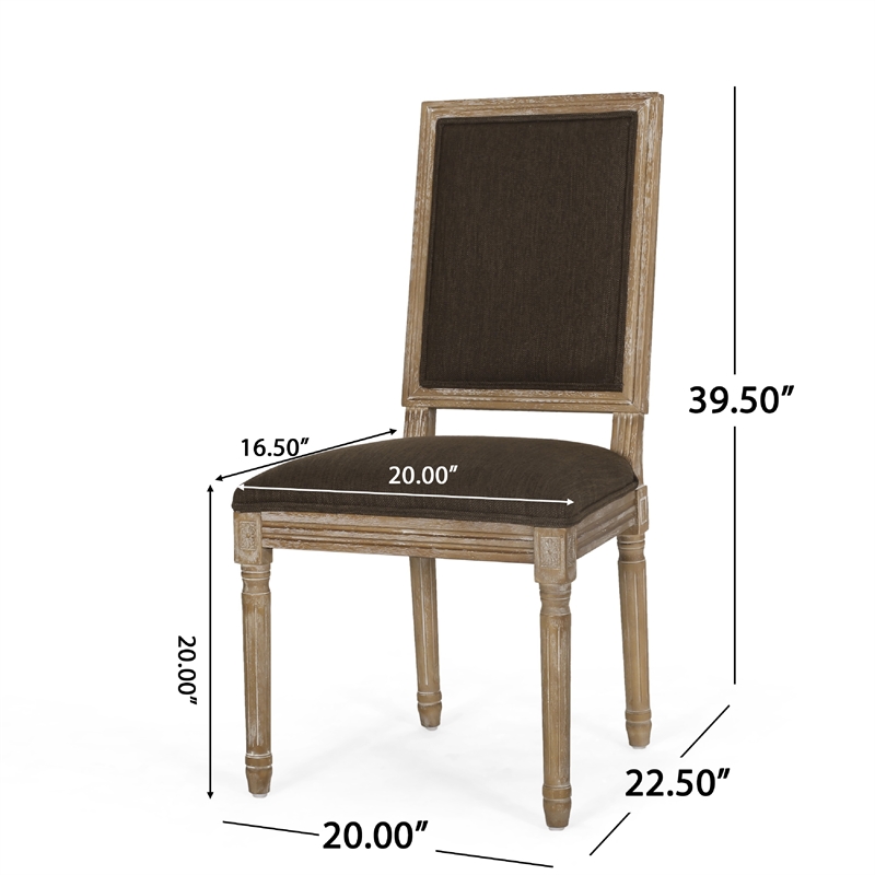 Kevin Dining Chair Set of 2- Brown Fabric Padded Seat- Natural Wood