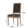 Kevin Dining Chair Set of 2- Brown Fabric Padded Seat- Natural Wood