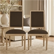 Kevin Dining Chair Set of 2- Brown Fabric Padded Seat- Natural Wood