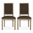 Kevin Dining Chair Set of 2- Brown Fabric Padded Seat- Natural Wood