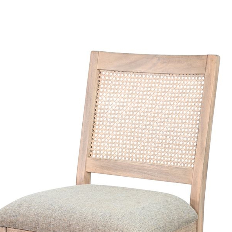 Zemi Dining Chair Set of 2- Rattan- Beige- Natural Brown Solid Wood