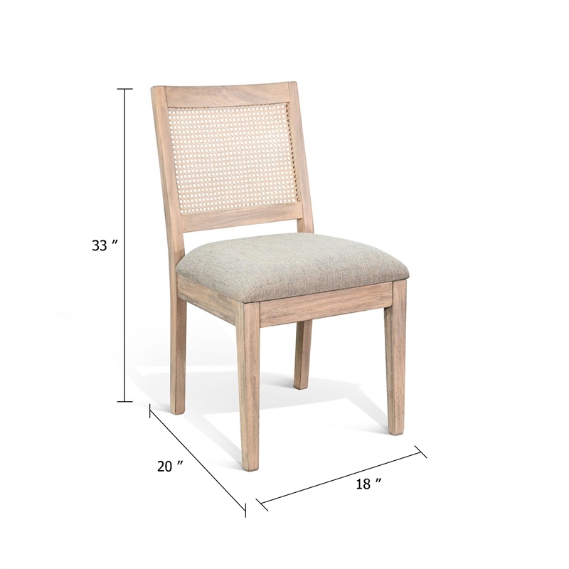 Zemi Dining Chair Set of 2- Rattan- Beige- Natural Brown Solid Wood