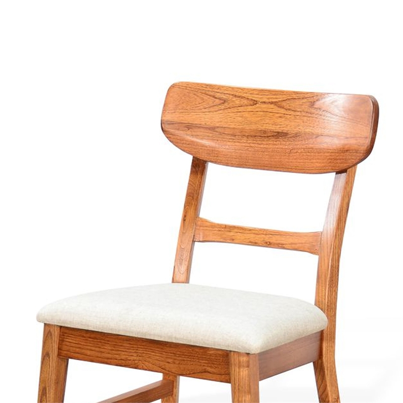 Amy Dining Chair Set of 2- Curved Back- Beige Seat- Light Brown Solid Wood