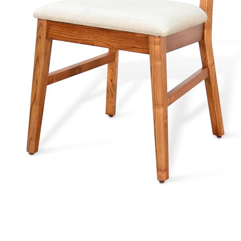 Amy Dining Chair Set of 2- Curved Back- Beige Seat- Light Brown Solid Wood