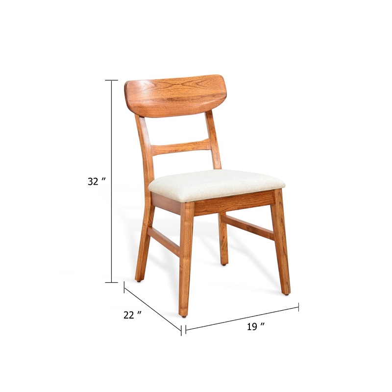Amy Dining Chair Set of 2- Curved Back- Beige Seat- Light Brown Solid Wood