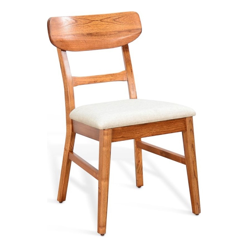 Amy Dining Chair Set of 2- Curved Back- Beige Seat- Light Brown Solid Wood