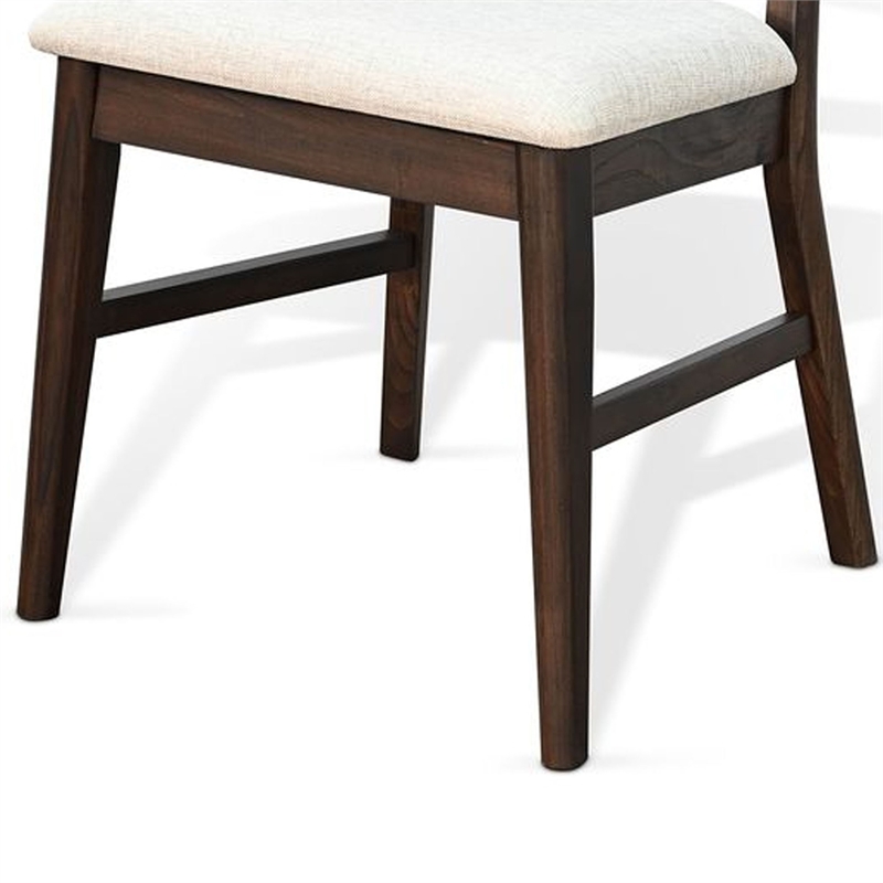 Amy Dining Chair Set of 2- Curved Back- Beige Seat- Dark Brown Solid Wood