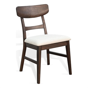 Amy Dining Chair Set of 2- Curved Back- Beige Seat- Dark Brown Solid Wood
