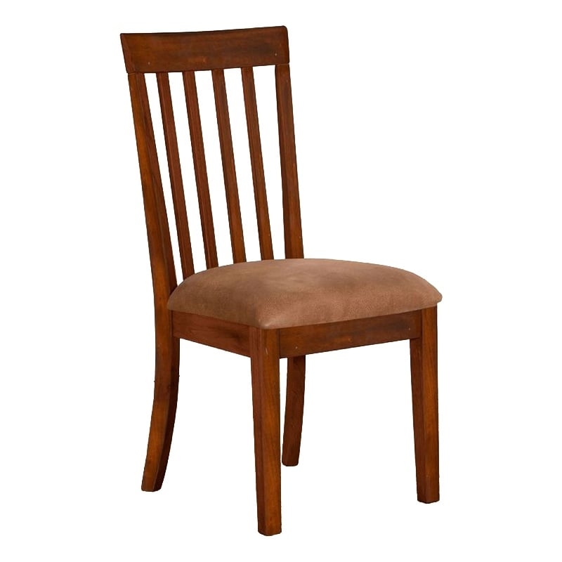 Odel Dining Side Chair Set of 2- Slatted Solid Wood Dark Brown