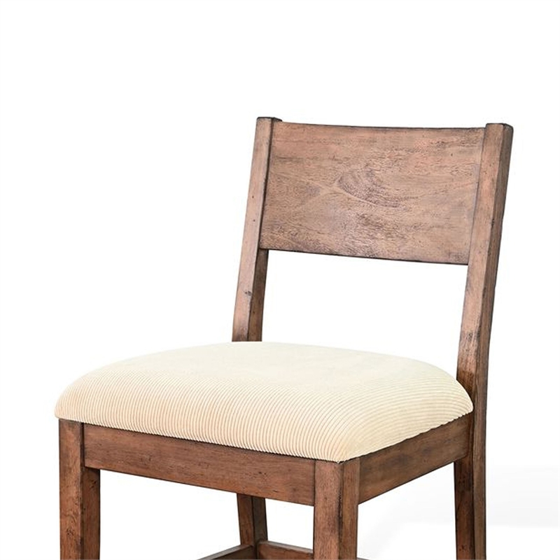 Giby Counter Height Chair Set of 2- Beige Padded Seat- Solid Wood Brown