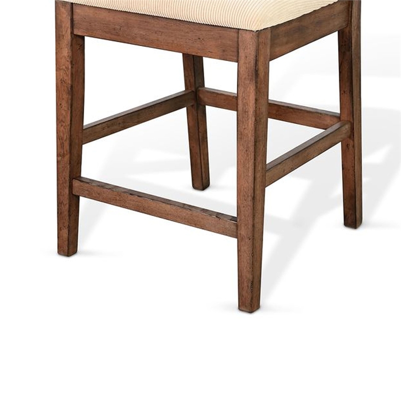 Giby Counter Height Chair Set of 2- Beige Padded Seat- Solid Wood Brown
