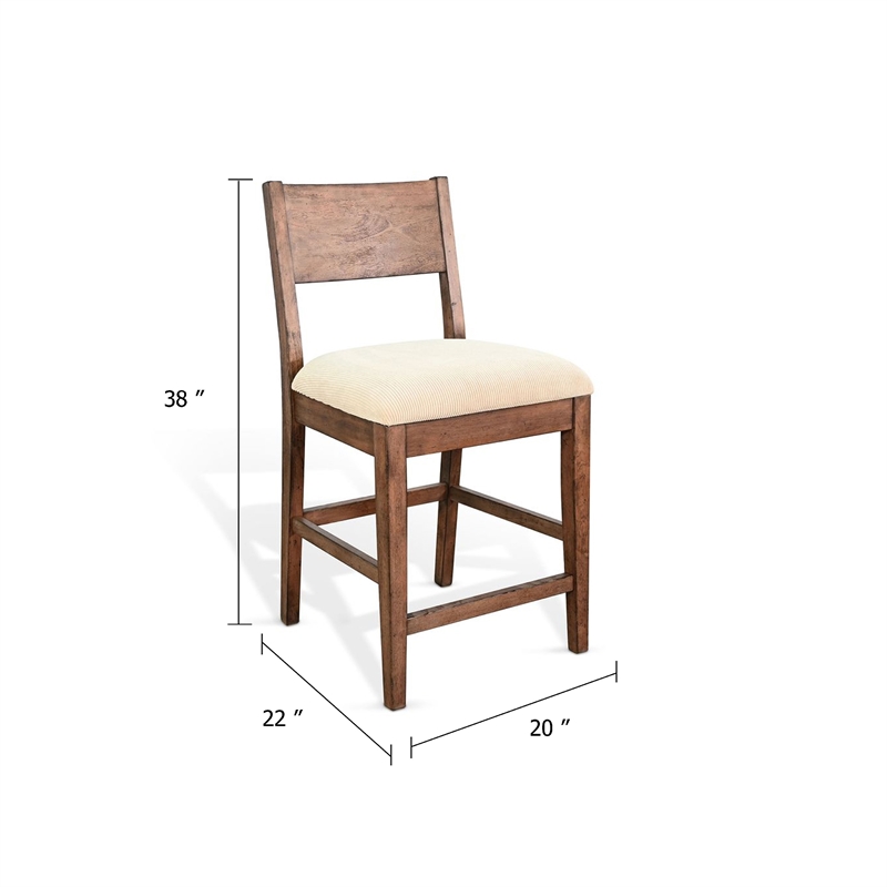 Giby Counter Height Chair Set of 2- Beige Padded Seat- Solid Wood Brown