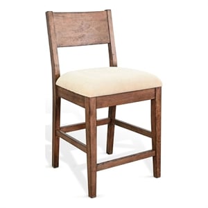 Giby Counter Height Chair Set of 2- Beige Padded Seat- Solid Wood Brown