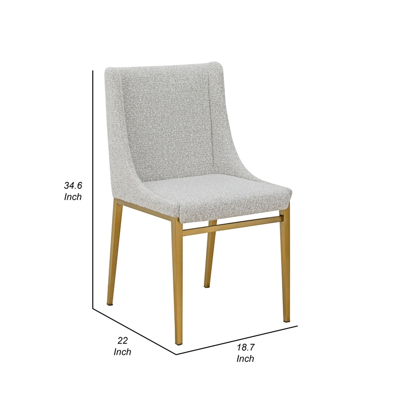 Cid Kinn 19 Inch Dining Chair Set of 2- Light Gray Polyester- Brass Steel