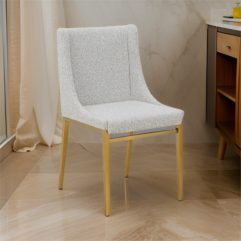 Cid Kinn 19 Inch Dining Chair Set of 2- Light Gray Polyester- Brass Steel
