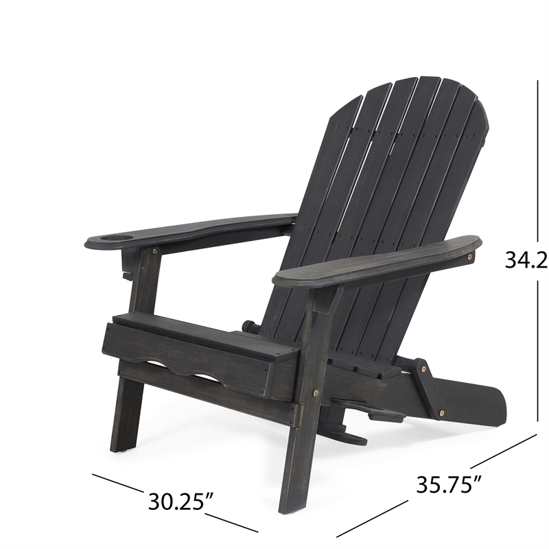 Outdoor Adirondack Chair with Cupholders- Foldable- Dark Gray Wood Finish