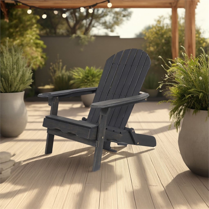 Outdoor Adirondack Chair with Cupholders- Foldable- Dark Gray Wood Finish