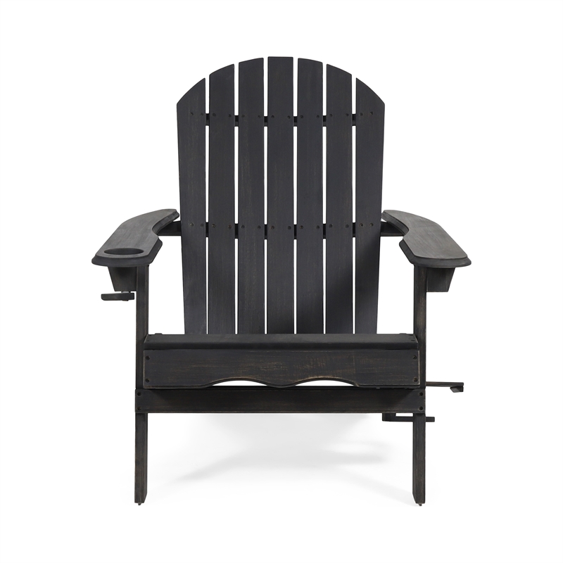 Outdoor Adirondack Chair with Cupholders- Foldable- Dark Gray Wood Finish