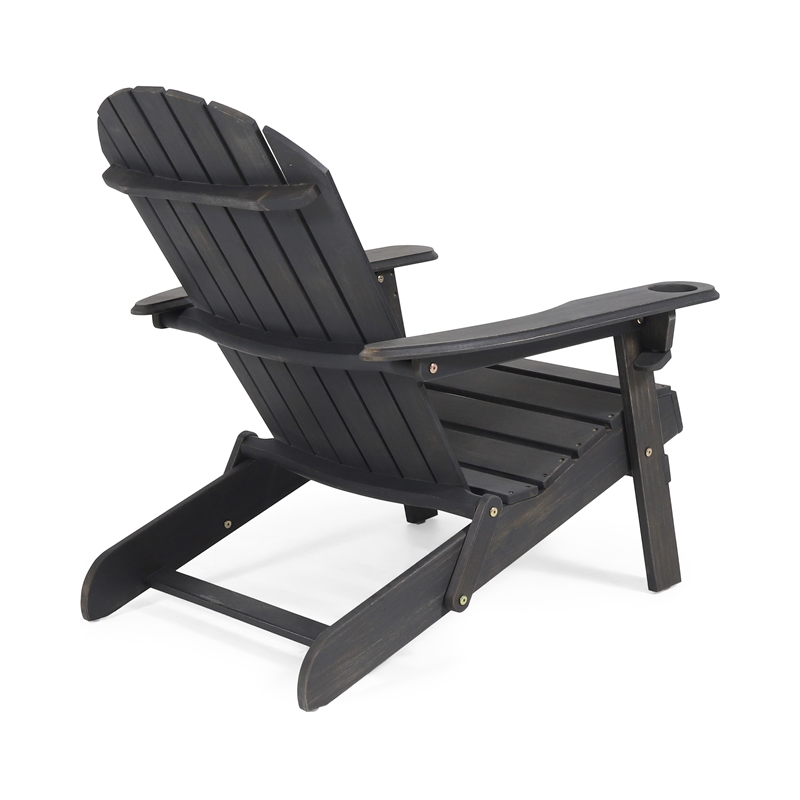 Outdoor Adirondack Chair with Cupholders- Foldable- Dark Gray Wood Finish