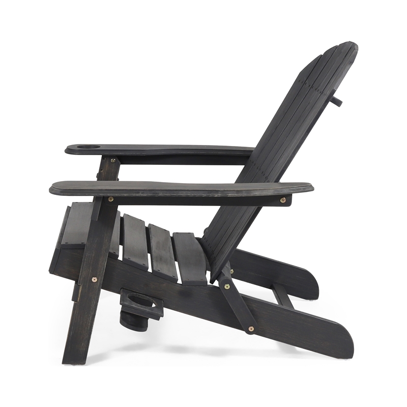 Outdoor Adirondack Chair with Cupholders- Foldable- Dark Gray Wood Finish