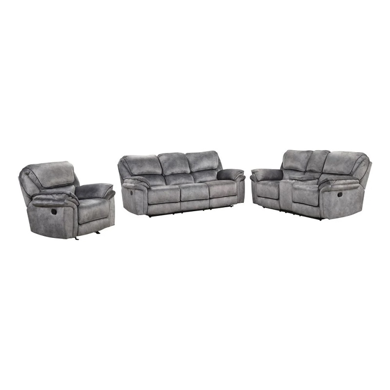 Arisa 3pc Sofa- Loveseat- Chair Manual Recliner Set- Gray Faux Leather