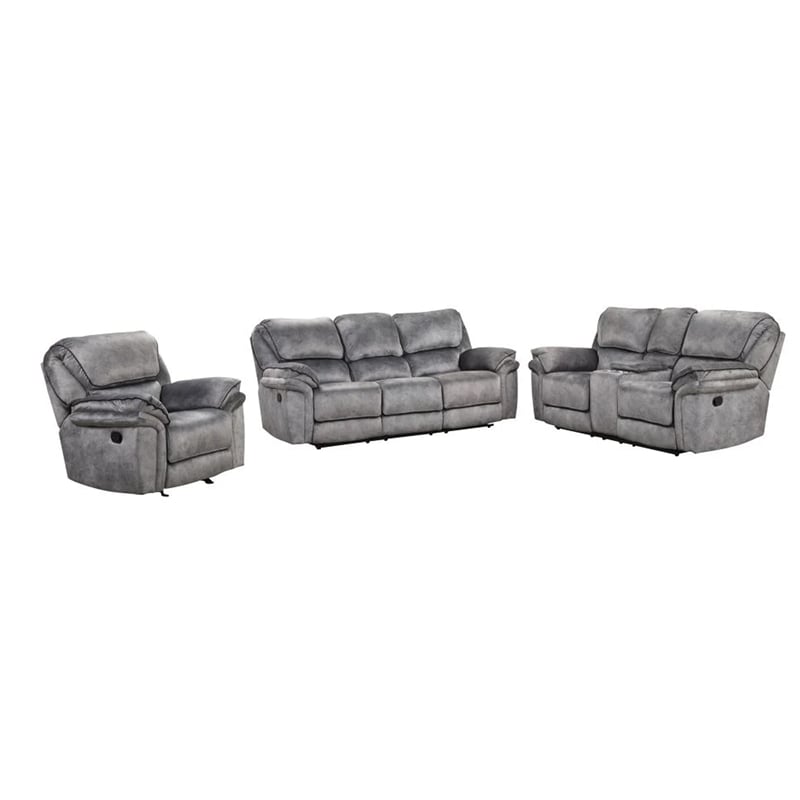 Arisa 3pc Sofa- Loveseat- Chair Manual Recliner Set- Gray Faux Leather