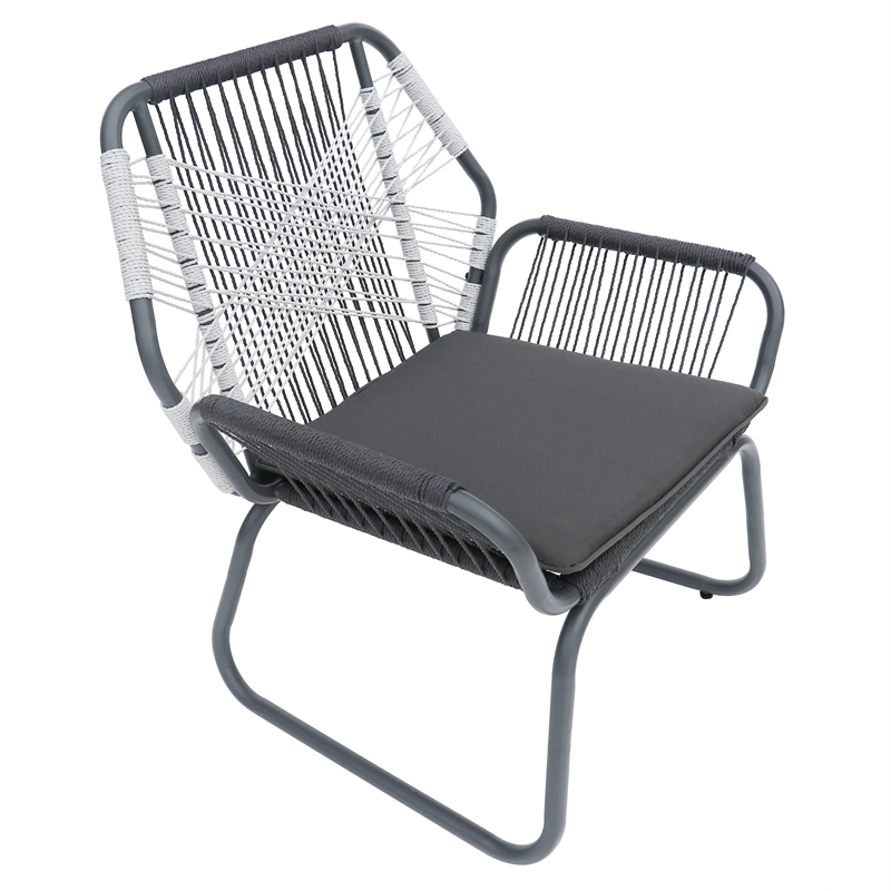 Ciao Accent Club Chair Set of 2- Outdoor Gray Cushions- Gray Rope and Steel