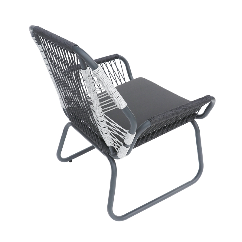 Ciao Accent Club Chair Set of 2- Outdoor Gray Cushions- Gray Rope and Steel