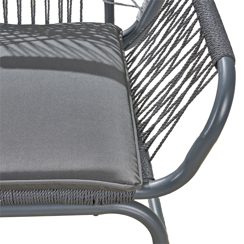 Ciao Accent Club Chair Set of 2- Outdoor Gray Cushions- Gray Rope and Steel