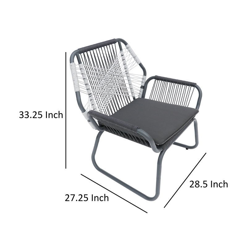 Ciao Accent Club Chair Set of 2- Outdoor Gray Cushions- Gray Rope and Steel