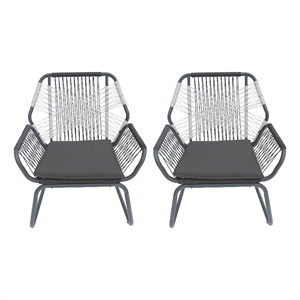 Ciao Accent Club Chair Set of 2- Outdoor Gray Cushions- Gray Rope and Steel