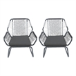 Ciao Accent Club Chair Set of 2- Outdoor Gray Cushions- Gray Rope and Steel
